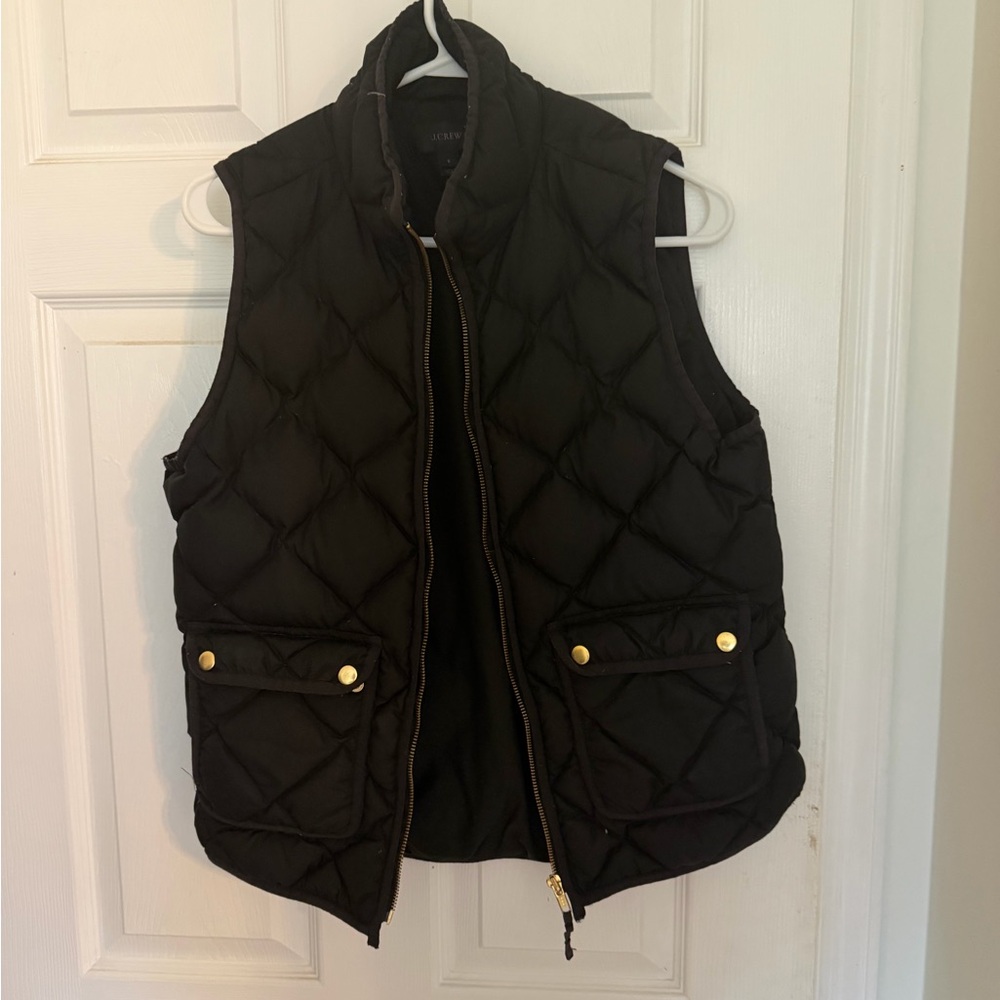 J. Crew Black Quilted Vest with Gold Hardware